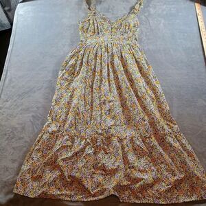 In Loom Dress Womens Small Multicolor Floral Maxi Smocked Button Front Sundress